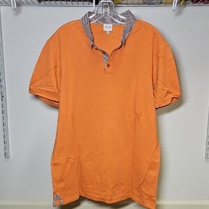 Armani Collezioni | Vibrant Orange Polo with Checkered Collar | XXL